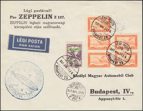 LZ 127 Zeppelinrundfahrt Budapest 27.3.31 als FDC für die violette 479 ZP