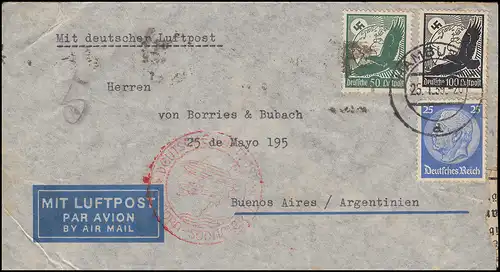 Deutsche Luftpost Europa-Südamerika Lp-Brief HAMBURG 25.1.39 als Zensurbrief