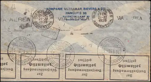 Deutsche Luftpost Europa-Südamerika Lp-Brief HAMBURG 25.1.39 als Zensurbrief