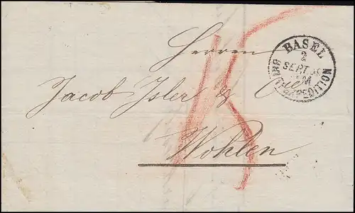 Schweiz 1859: Rechung über Sauerkleesalz, Einkreis BASEL 2.9.59 nach WOHLEN 3.9.