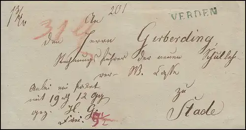 Hannover Vorphilatelie Paketbegleitbrief (Briefhülle) Einzeiler VERDEN n. Stade