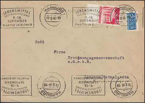 Notopfer 2 fehlende Zähnungslöcher auf Bedarfsbrief Maschinen-O HAMBURG 8.8.49