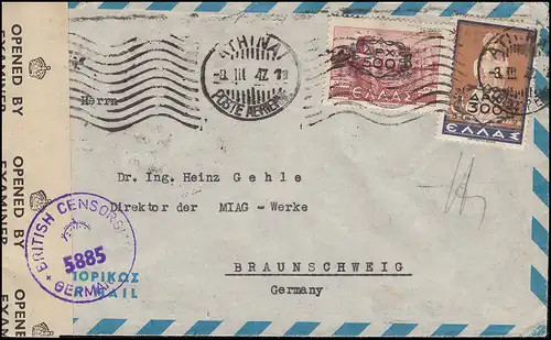 Zensurpost aus Griechenland nach Deutschland mit 514a+526 Brief ATHEN 8.3.1947 