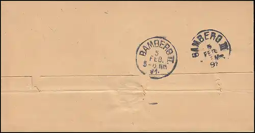 Bayern 1891: Brief Königliches Rentamte ROTHENKIRCHEN 5.2. nach BAMBERG 5.2.