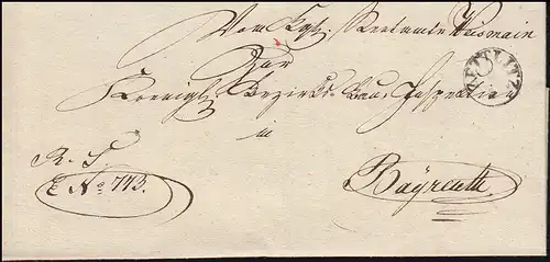 Bavière Vorphilatelie 1842: Plâtre cachet de ZETTLITZ 9.3. à Bayreuth