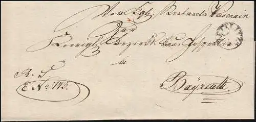 Bayern Vorphilatelie 1842: Faltbrief Einkreistempel ZETTLITZ 9.3. nach Bayreuth