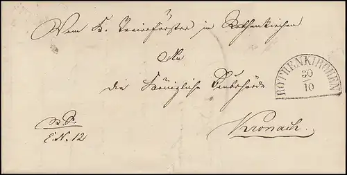 Bayern 1860: Faltbrief Halbkreis-O ROTHENKIRCHEN 30.10. nach CRONACH 31.10.