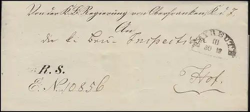 Bavière 1855: lettre de pli Halzreis-O BAYREUTH 30.12. vers Hildkreiz- O HOF 3.12.