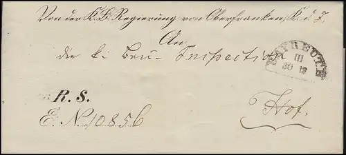 Bayern 1855: Faltbrief Halbkreis-O BAYREUTH 30.12. nach Halbkreis-O HOF 3.12.