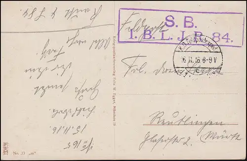 Poste de terrain S.B. I. B.L.J.R. 84 sur AK Requisition Soldats avec vaches, 16.11.16