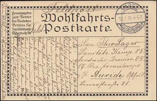 Wofa-Postkarte Generalleutnant Ludendorff als Feldpostkarte VAREL 14.2.16