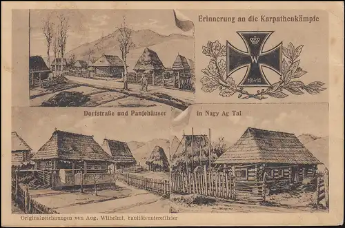 AK Erinnerung an die Karpathenkämpfe mit 3 Abbildungen als Feldpost 12.3.16 