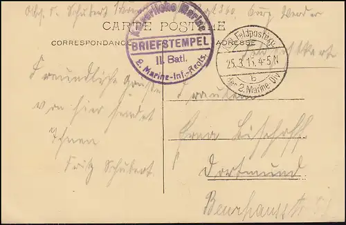 Feldpost Kaiserliche Marine 2. Marine-Infanterie-Regiment 25.3.15 auf AK Ostende