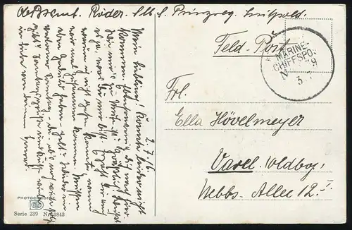 DEUTSCHE MARINE-SCHIFFSPOST 3.7.1916 Feldpost nach Varel auf AK Deutscher Sommer