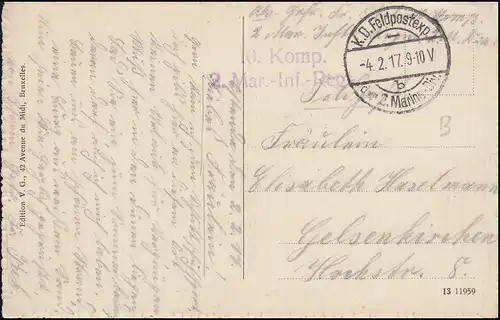 AK Ostende Am Strand als Feldpostkarte S.B. 2. Marine-Infanterie-Regiment 4.2.17