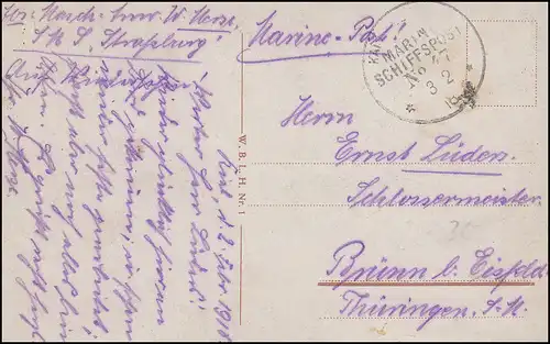 DEUTSCHE MARINE-SCHIFFSPOST No 47 - 3.2.1916(?) SMS Straßburg, AK Kiel