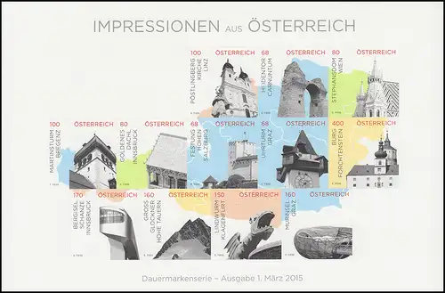 3183-3198 Impressions autrichiennes, deux feuilles, impressions spéciales de la poste