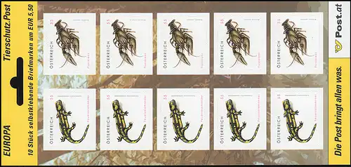 2648-2649 Protection des animaux: salamandre et cancer du fleuve, feuille feuille, **