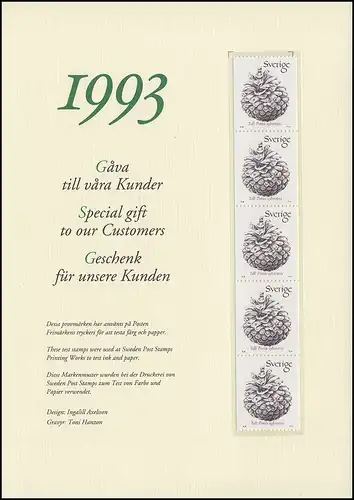 Schweden PFA-Jahresgabe 1993: Zapfen der Waldkiefer, nicht frankaturgültig