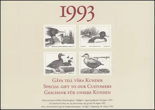 Schweden PFA-Jahresgabe 1993: Seevögel, Satz als Schwarzdruck / Sonderdruck