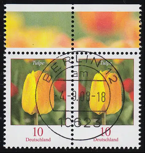 2484 Tulpe 10 Cent - waagerechtes Paar, VS-O BERLIN 4.9.08