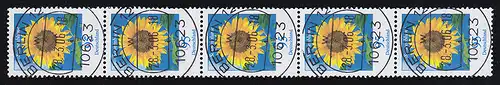 2434 Sonnenblume als 5er-Streifen mit VS-O BERLIN 28.3.06 mit Nummer 200