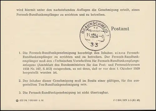 Affaire postale Postamt Braunschweig Radiocomptable 15.10.64 vers Bad Grund