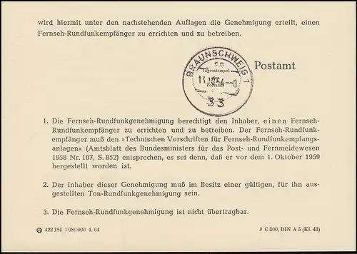 Postsache Postamt Braunschweig Rundfunkabrechnungsstelle 15.10.64 nach Bad Grund