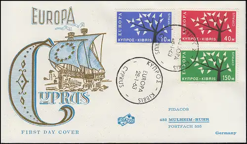 Chypre 215-217 CEPT Europe - Set sur les bijoux FIDACOS-FDC 28.1.1963
