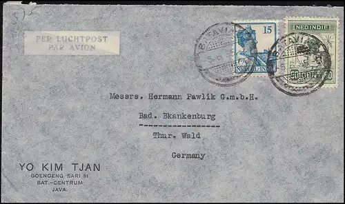 KLM-Letztflug FOKKER F-XII PH-AIH Havik 5.6.1935 Brief BATAVIA nach Deutschland