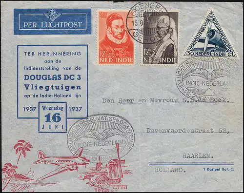 KLM-Erstflug Douglas DC 3 Niederl.Indien-NL Palembang 16.6.37 ab Soengeigerong