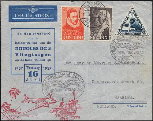 Premier vol KLM Douglas DC 3 Pays-Bas India-NL Palembang 16.6.37 à partir de Soengeigerong