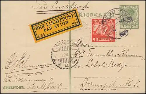 3. Vol d'essai NL vers les Pays-Bas-Inde avec la H-NAFC à partir de SANTPOORT/DORP 25.9.28 n. Dampit