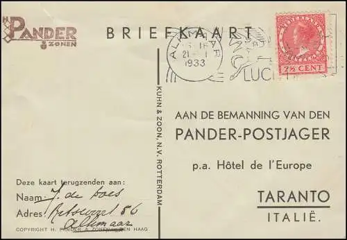 KLM-Aéroport Post-jager Amsterdam-Bandoeng-Amsterdam ALKMAAR 21.12.33 n. Taranto