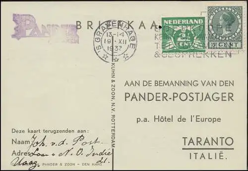 KLM-Flug Postjager/Pelikaan Amsterdam-Bandoeng-Amsterdam S'GRAVENHAGE 19.12.34