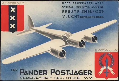 KLM-Flugpost Postjager/Pelikaan Amsterdam-Bandoeng ab GOIRLE 7.12.33 