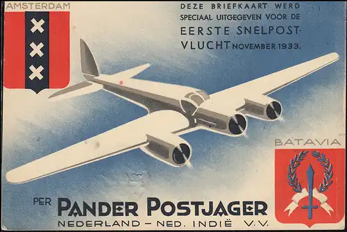 KLM-Flugpost Postjager/Pelikaan Amsterdam-Bandoeng-Amsterdam, BANGOENG 22.12.33