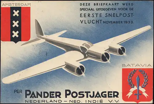 KLM-Flugpost Postjager/Pelikaan Amsterdam-(Batavia)-Soekaboemi-Amsterdam 9.12.33