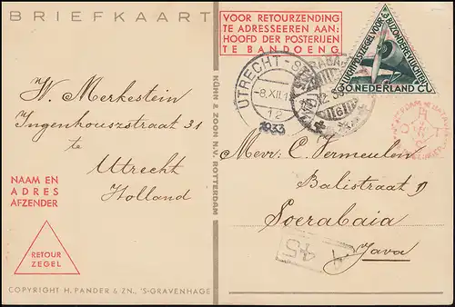 KLM-Flugpost Postjager/Pelikaan Amsterdam-Bandoeng 9.12.1933 ab UTRECHT 8.12.33