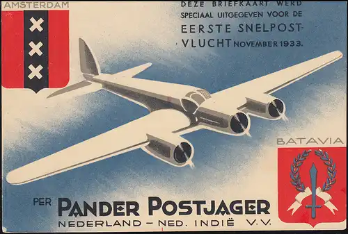 KLM-Aéroport Postjager/Pélikaan Amsterdam-Bandoeng 9.12.1933 à partir de UTCHE 8.12.33