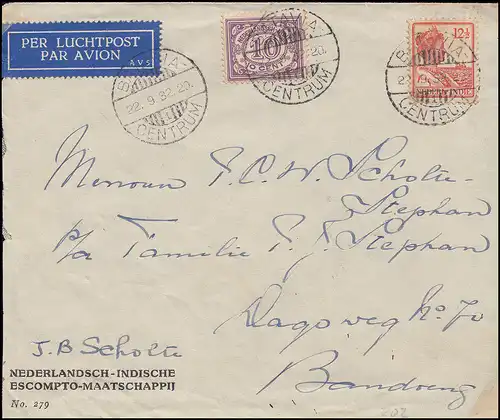 Poste aérien KLM Batavia-Centrum 22.9.32 vers BANDOENG 23.9. - avec enregistreur L.P.I.