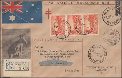 KLM-Flugpost Batavia-Melbourne-Batavia 20.10.34 / 31.10. Emma-R-Bf. Tuberkulose