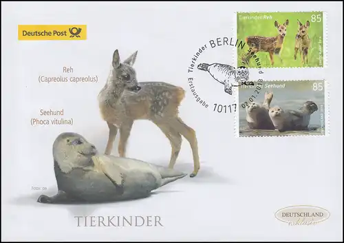 3352-3353 Tierbabys: Reh und Seehund, Schmuck-FDC Deutschland exklusiv