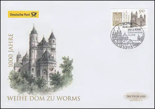 3398 Dom dédié à Worms, autocollant, Bijoux-FDC Allemagne exclusivement