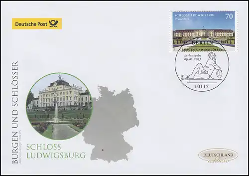 3285 Château de Ludwigsburg, collant humide, Bijoux-FDC Allemagne exclusivement