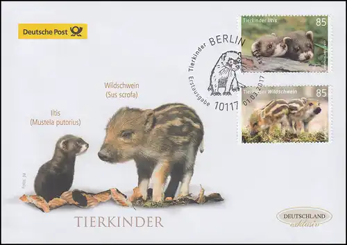 3288-3289 Iltis und Windschwein, nassklebend, Schmuck-FDC Deutschland exklusiv