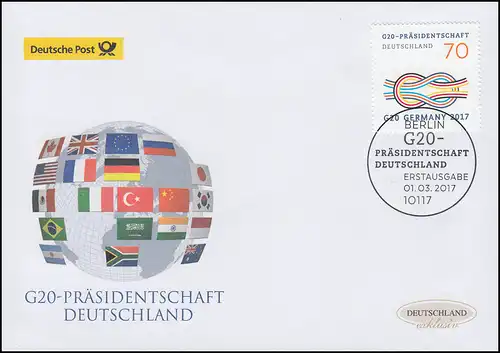 3291 G-20 Präsidentschaft GERMANY 2017, Schmuck-FDC Deutschland exklusiv