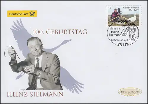 3319 Heinz Sielmann, selbstklebend, Schmuck-FDC Deutschland exklusiv