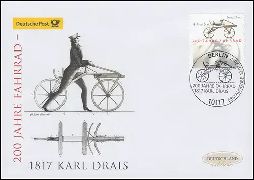 3320 Karl Drais: 200 Jahre Fahrrad, Schmuck-FDC Deutschland exklusiv