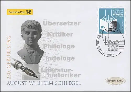 3332 August Wilhelm Schlegel, Schmuck-FDC Deutschland exklusiv